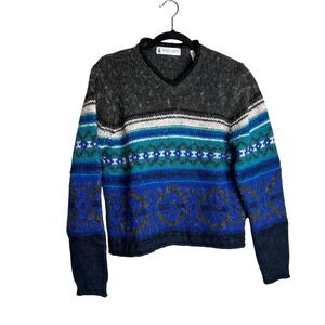 Vintage Marsh Landing Sweater Size L Blue Teal‎ Gray Nordic Fair Isle Wool Blend